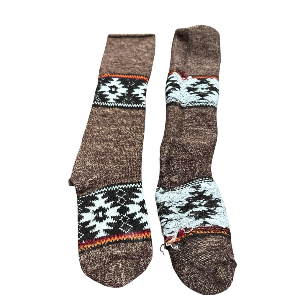 Wool Blend Fair Isle Nordic Crew Socks Brown Lodge Cabin‎ Style